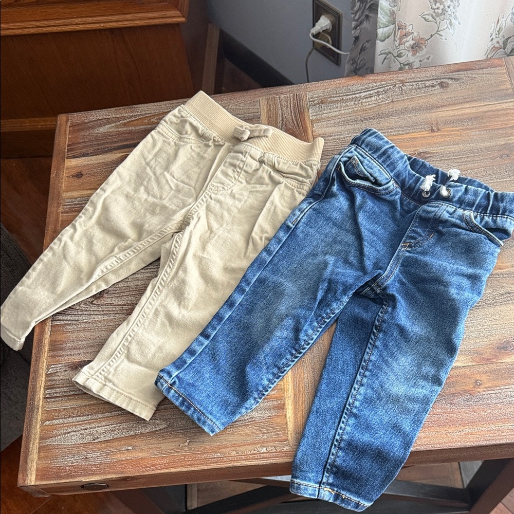 Kids Beige and Blue Jogger Pants Set